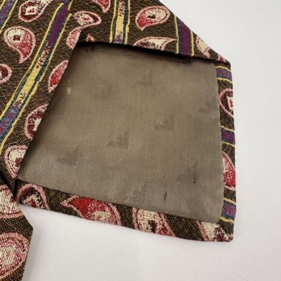 Emporio Armani Men's 100% Silk‎ Paisley Print Made In Italy Neck Tie Brown Red - Picture 10 of 12
